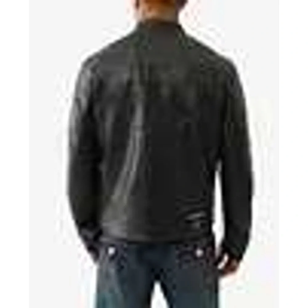 True Religion Mens Black Faux Leather Buddha Moto Jacket RedStitching New size L